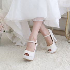 [GIRLS GOOB] Women's Pump Toe open Chunky Heels, Wedding Party Shoes 11cm, Synthetic Leather + Fabric - Made in Korea